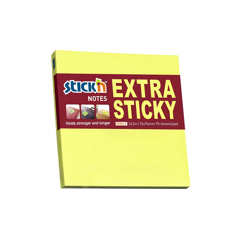 Stick’n Self-Adhesive Notes Extra Sticky, 76 x 76 mm, neon yellow, 100 sheets