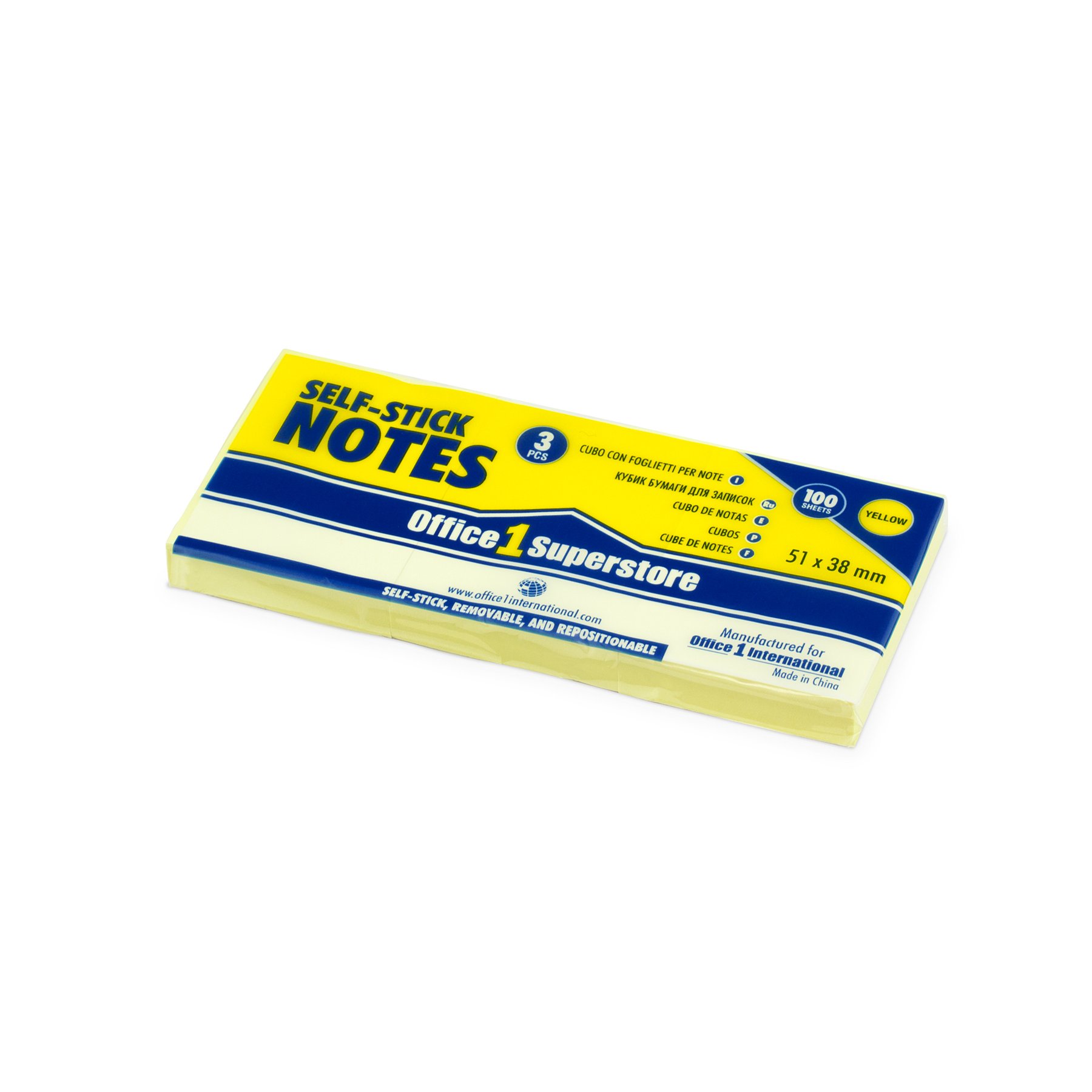 Office 1 Sticky Notes, 38 x 51 mm, pastel, yellow, 100 sheets, 3 pieces