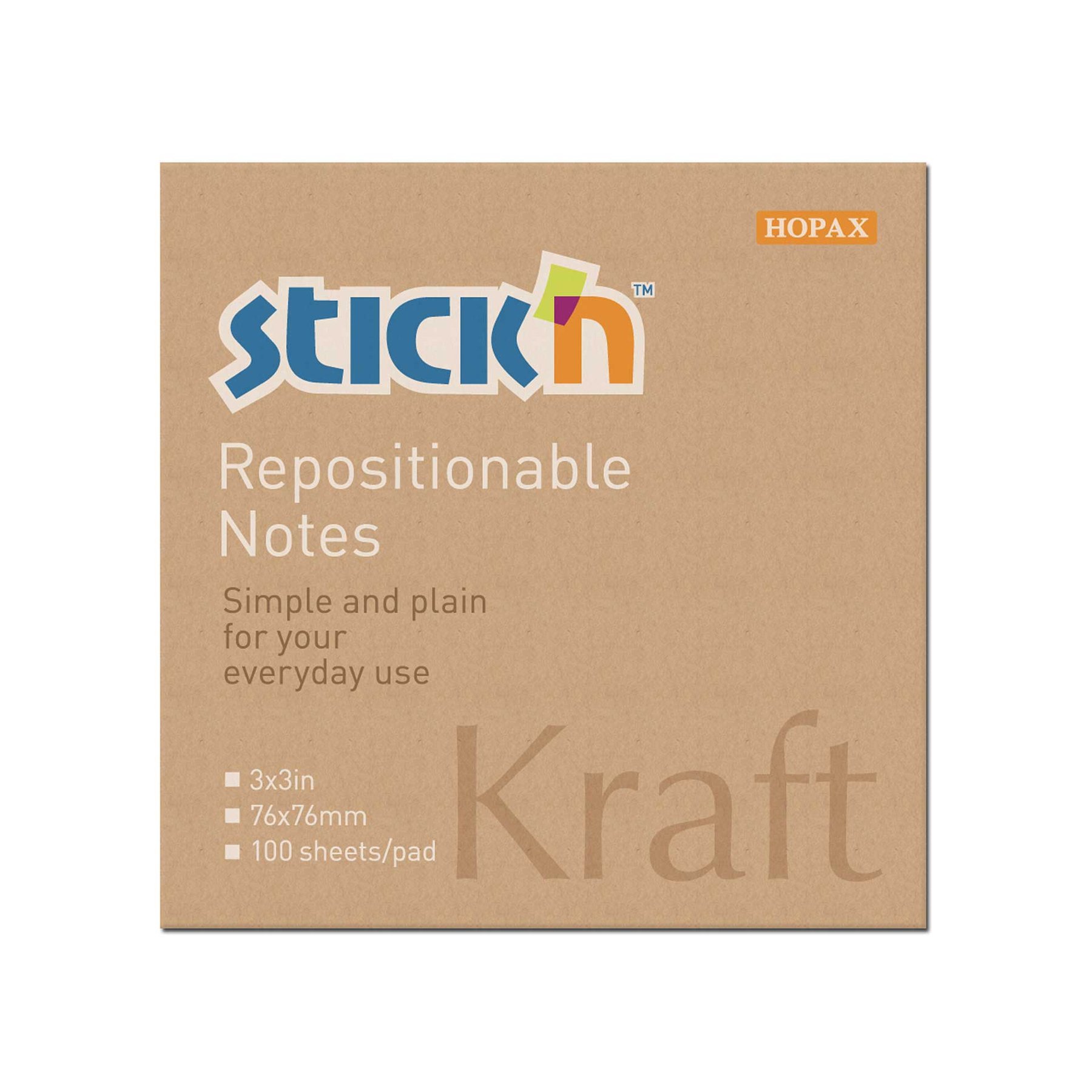 Stick'n Sticky notes Kraft, 76 x 76 mm, brown, 100 sheets