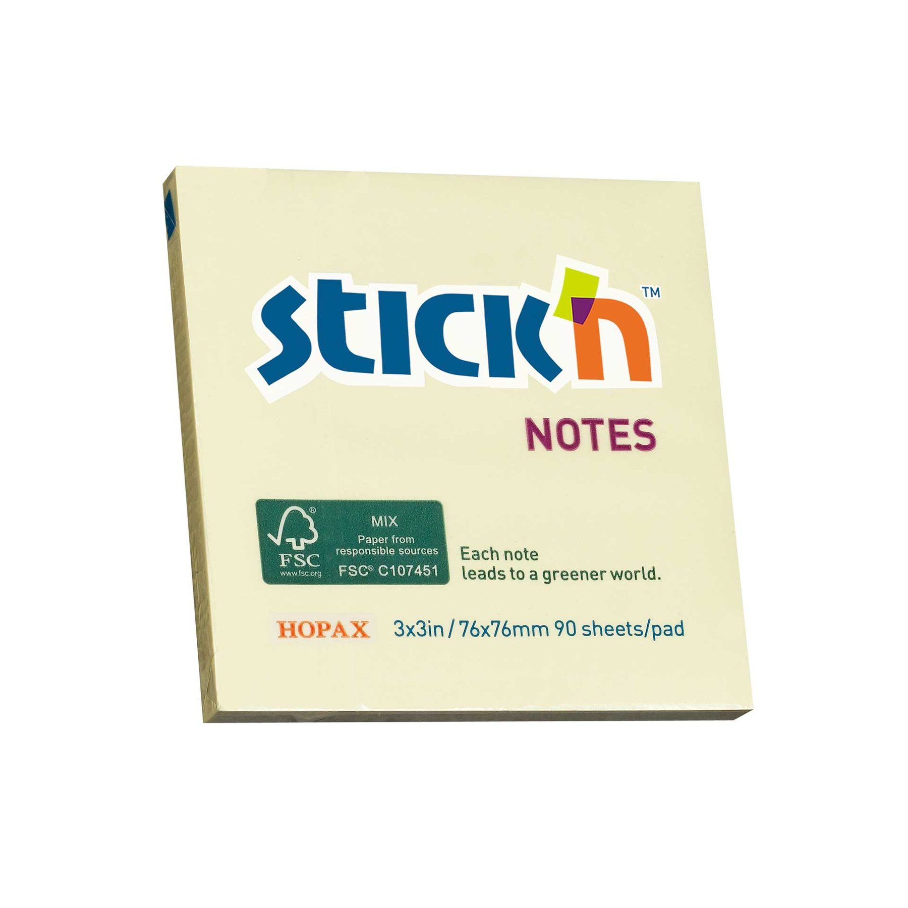 Stick’n Sticky Notes, 76 x 76 mm, yellow, 100 sheets