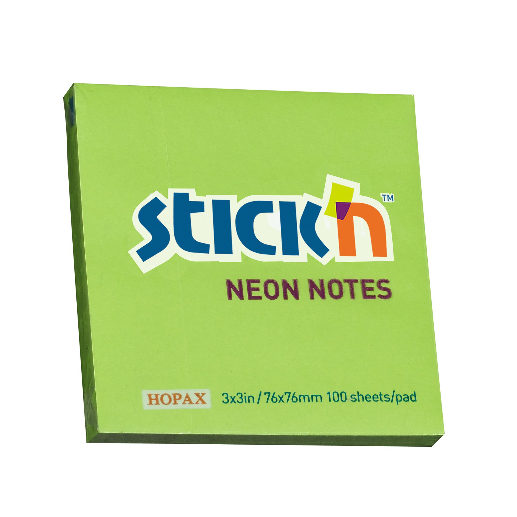 Stick'n Sticky Notes, 76 x 76 mm, Neon, Green, 100 Sheets