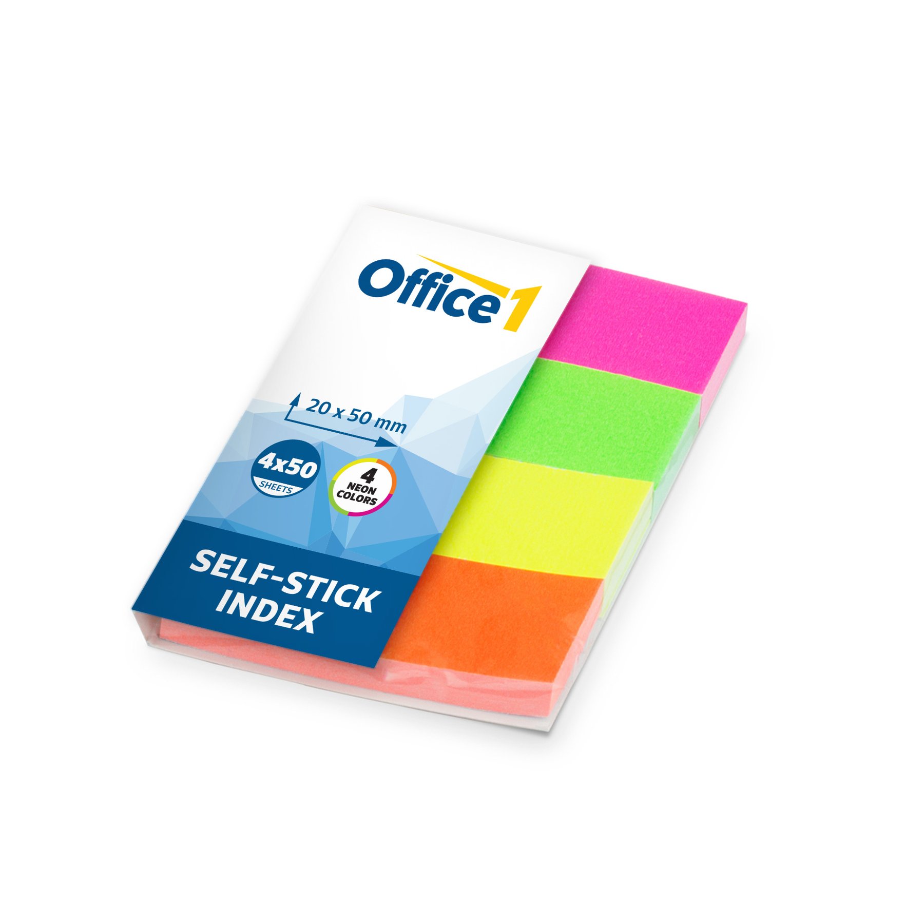 Office 1 Sticky Index Tabs, Paper, 20 x 50 mm, Neon, 4 Colours, 200 pcs