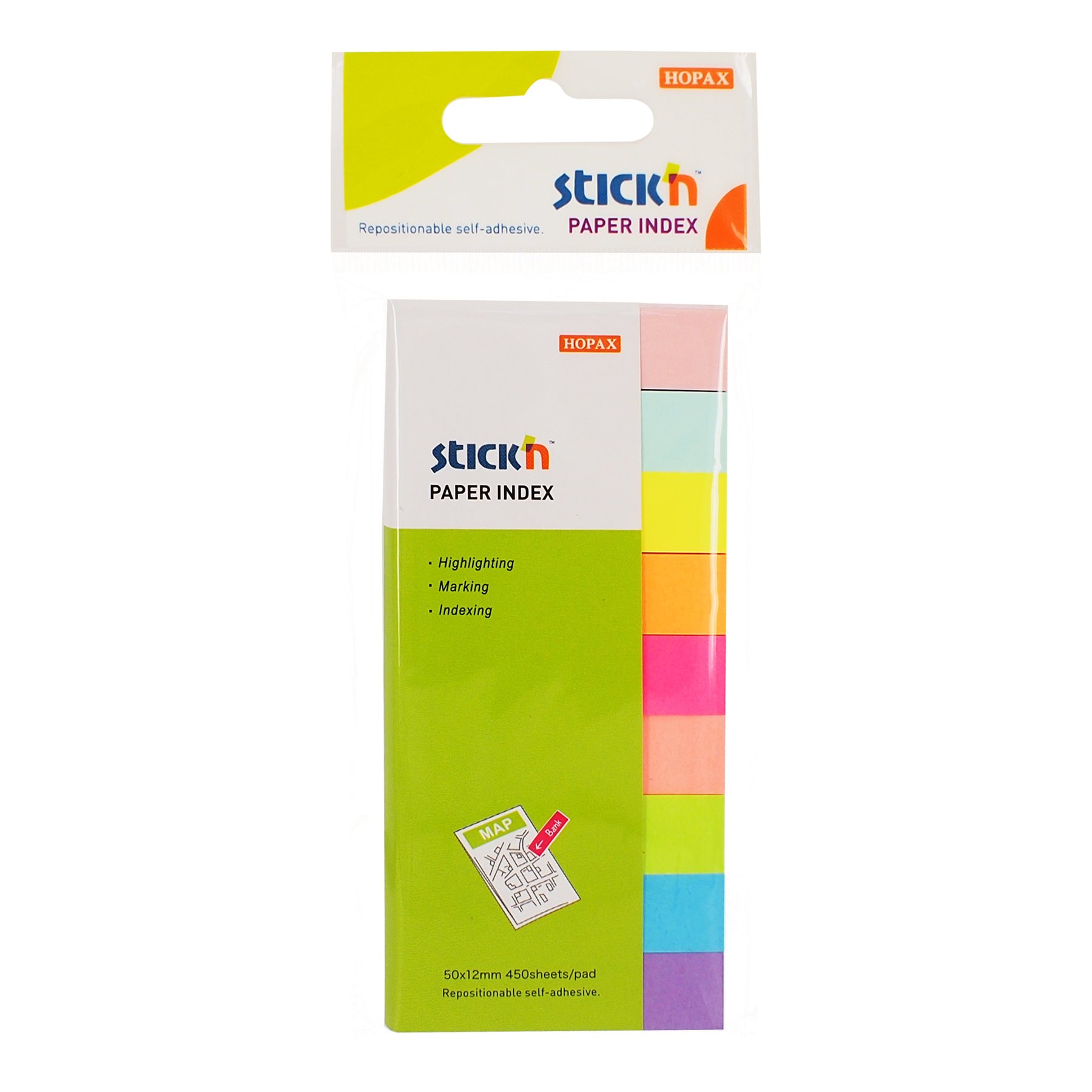 Stick’n Self-Adhesive Index Tabs, paper, 12 x 50 mm, 9 colours, 450 pcs