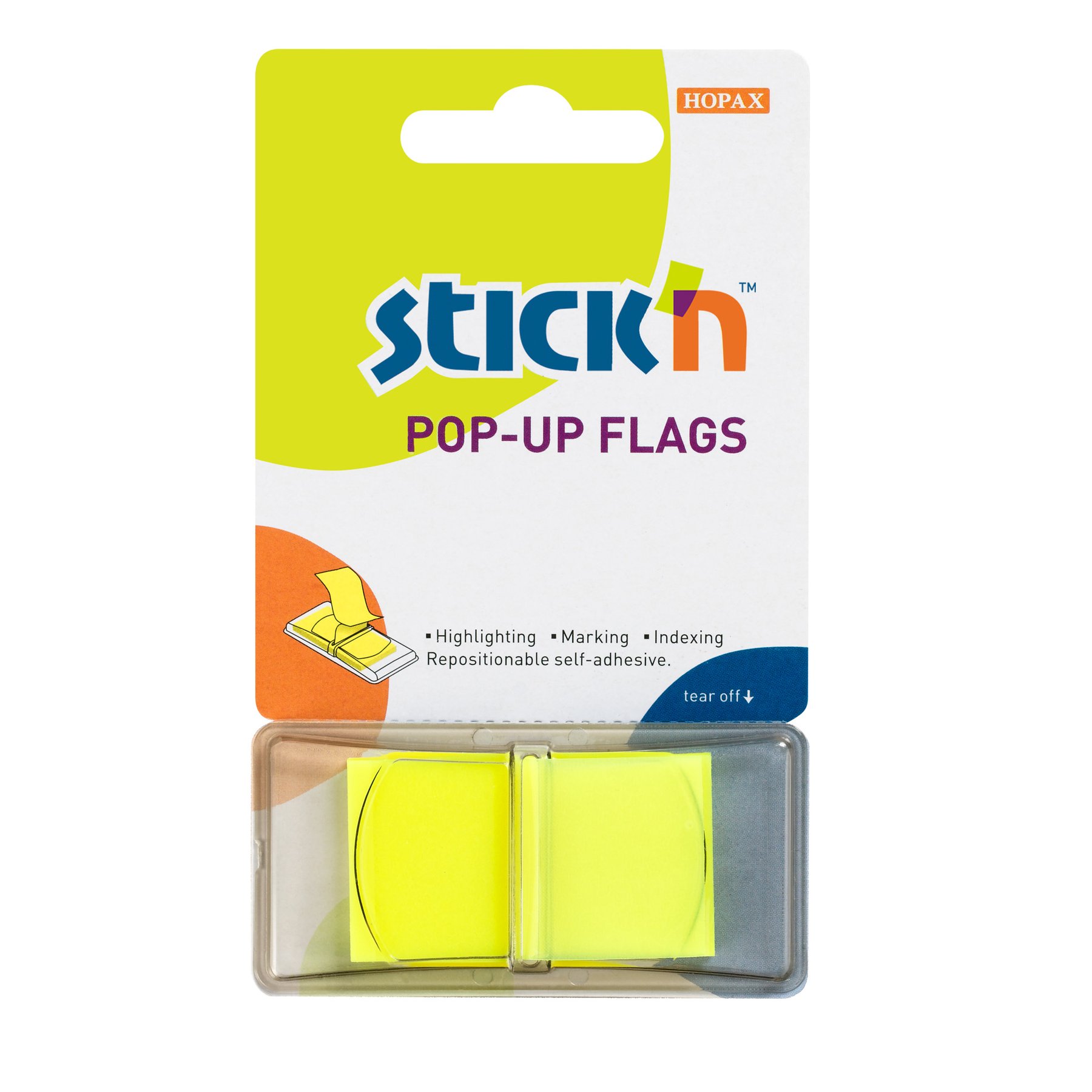 Stick'n Self-adhesive index tabs, PVC, 45 x 25 mm, yellow, 50 pcs