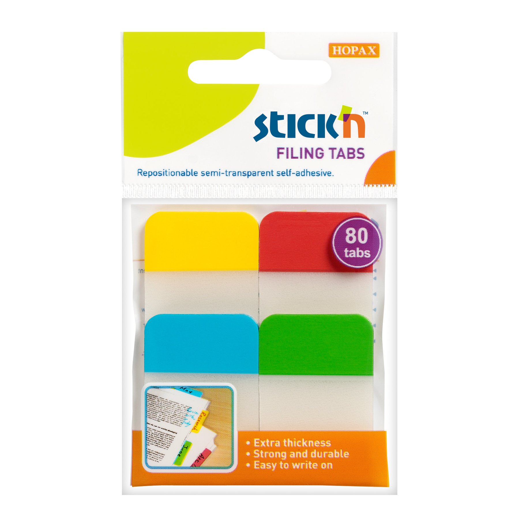 Stick'n Index Tabs, PVC, 38 x 25 mm, 4 Colours, 80 pcs