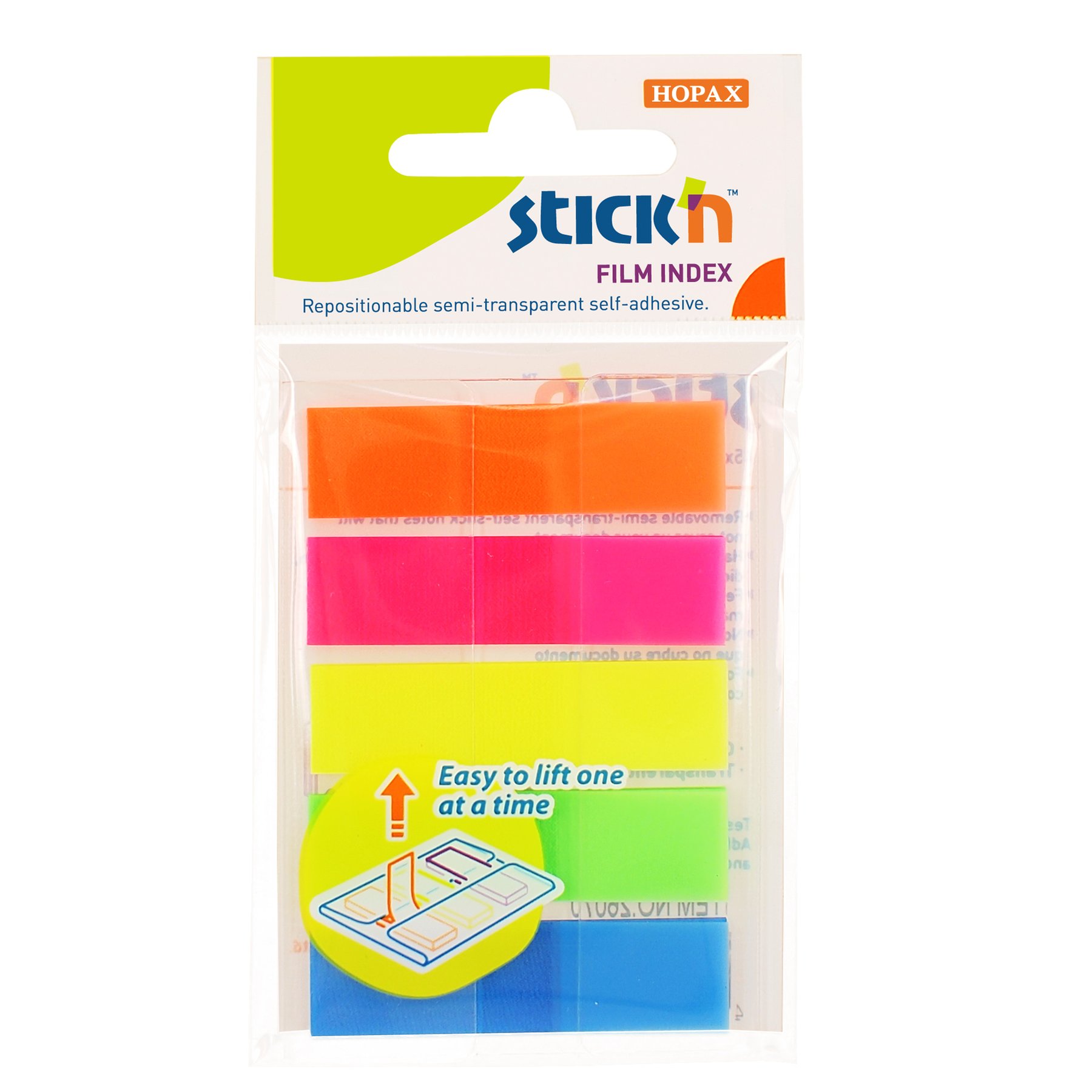 Stick'n Self-adhesive indexes, PVC, 45 x 12 mm, 5 colors, 100 pcs