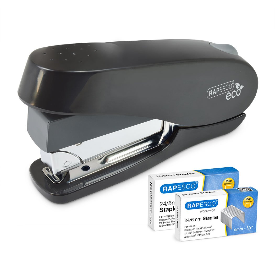 Rapesco Stapler Eco Luna, 24/6 and 26/6, for 50 sheets, black, with 2000 staples included