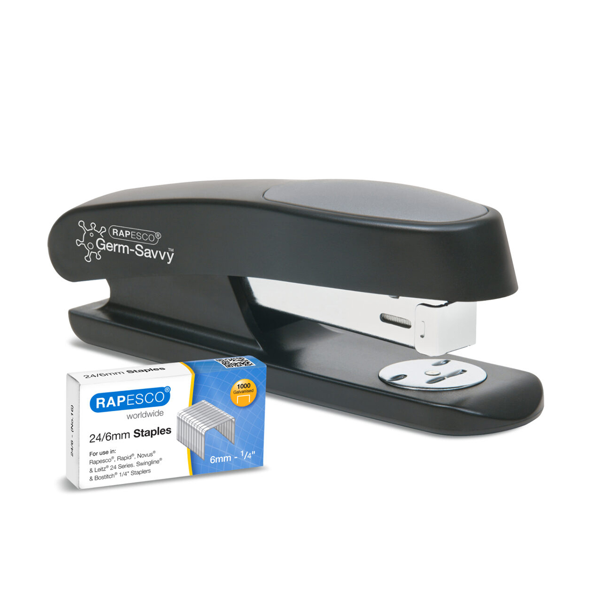 Rapesco Stapler Germ-Savvy Eco Sting Ray, 24/6, for 20 sheets, black