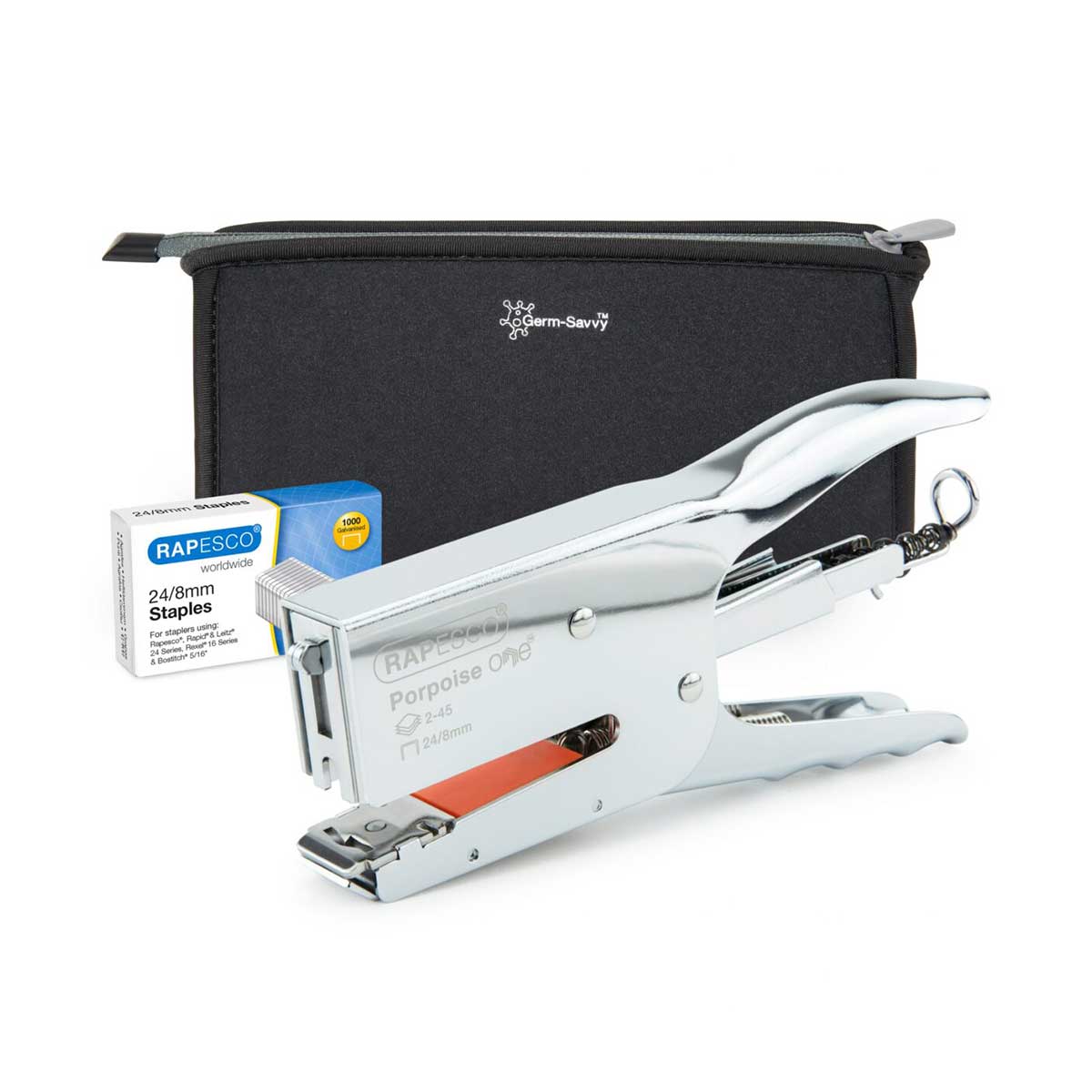 Rapesco Stapler Porpoise One, plier type, incl. 1000 staples 24/8 + case