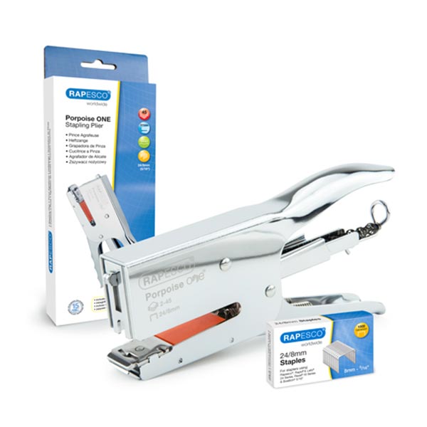 Rapesco Stapler Porpoise One, plier type, incl. 1000 staples 24/8 mm