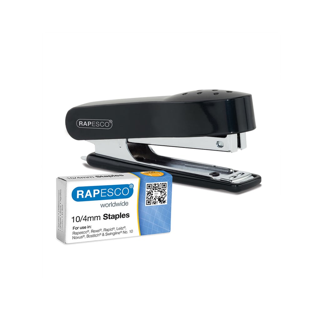 Rapesco Stapler, mini, 10/4, for 12 sheets, black, with included 1000 staples
