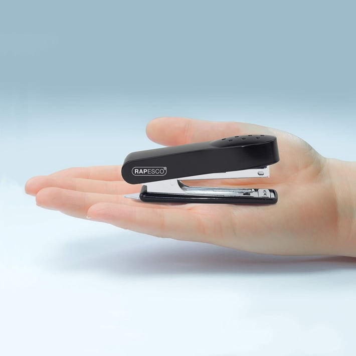 Rapesco Stapler, mini, 10/4, for 12 sheets, black, with included 1000 staples