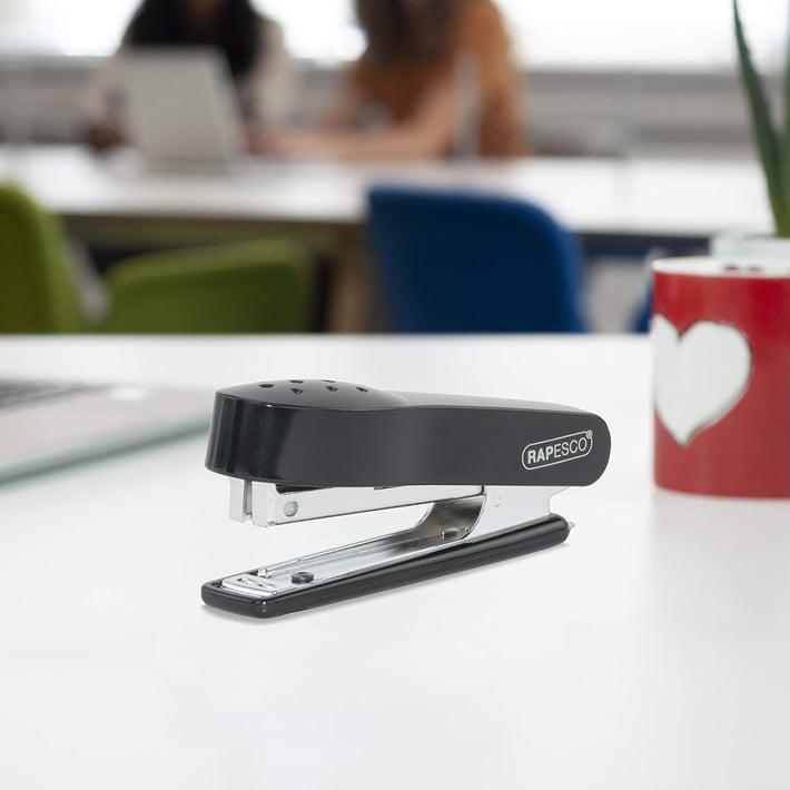 Rapesco Stapler, mini, 10/4, for 12 sheets, black, with included 1000 staples