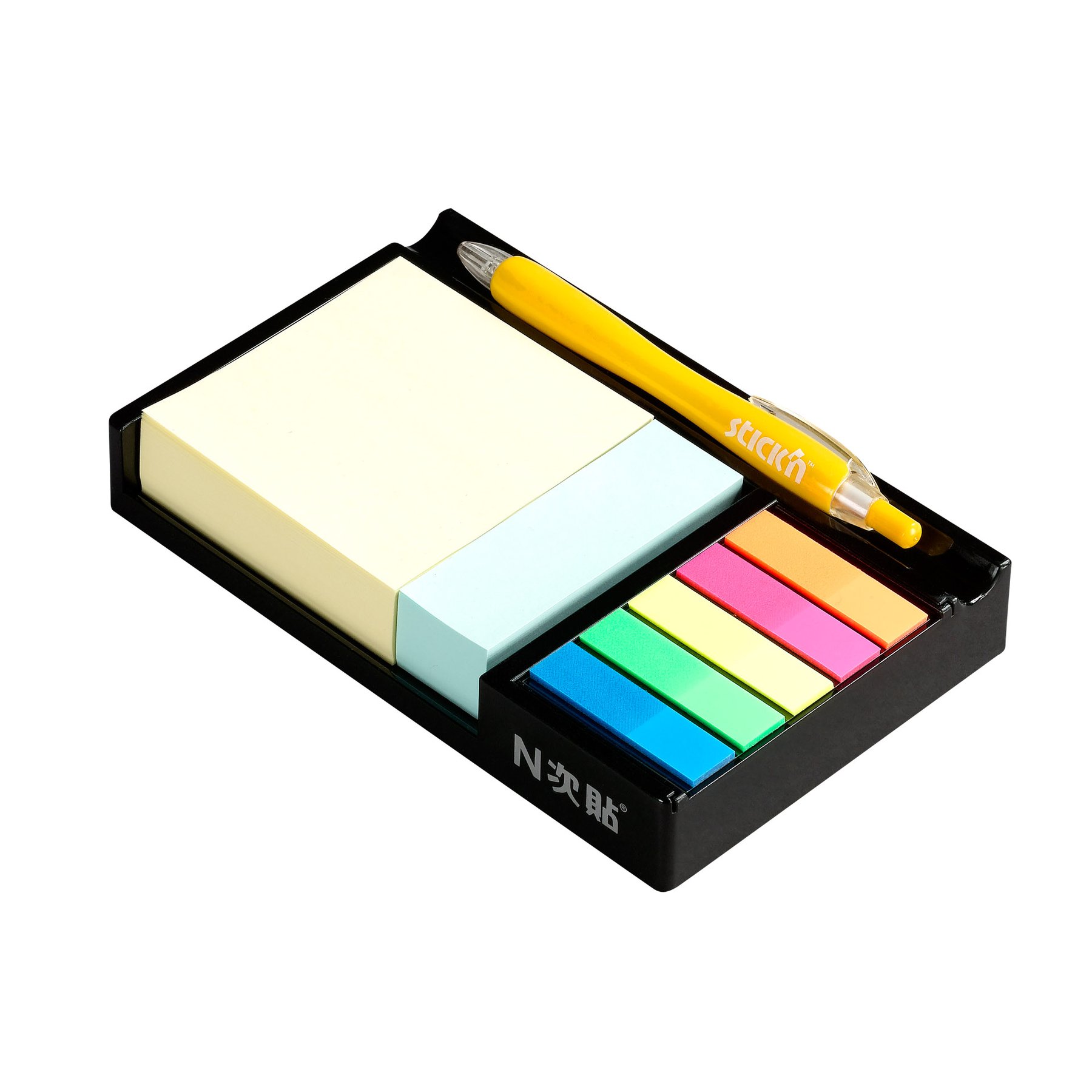 Stick’n Sticky Notes and Indexes, assorted colours, with black holder
