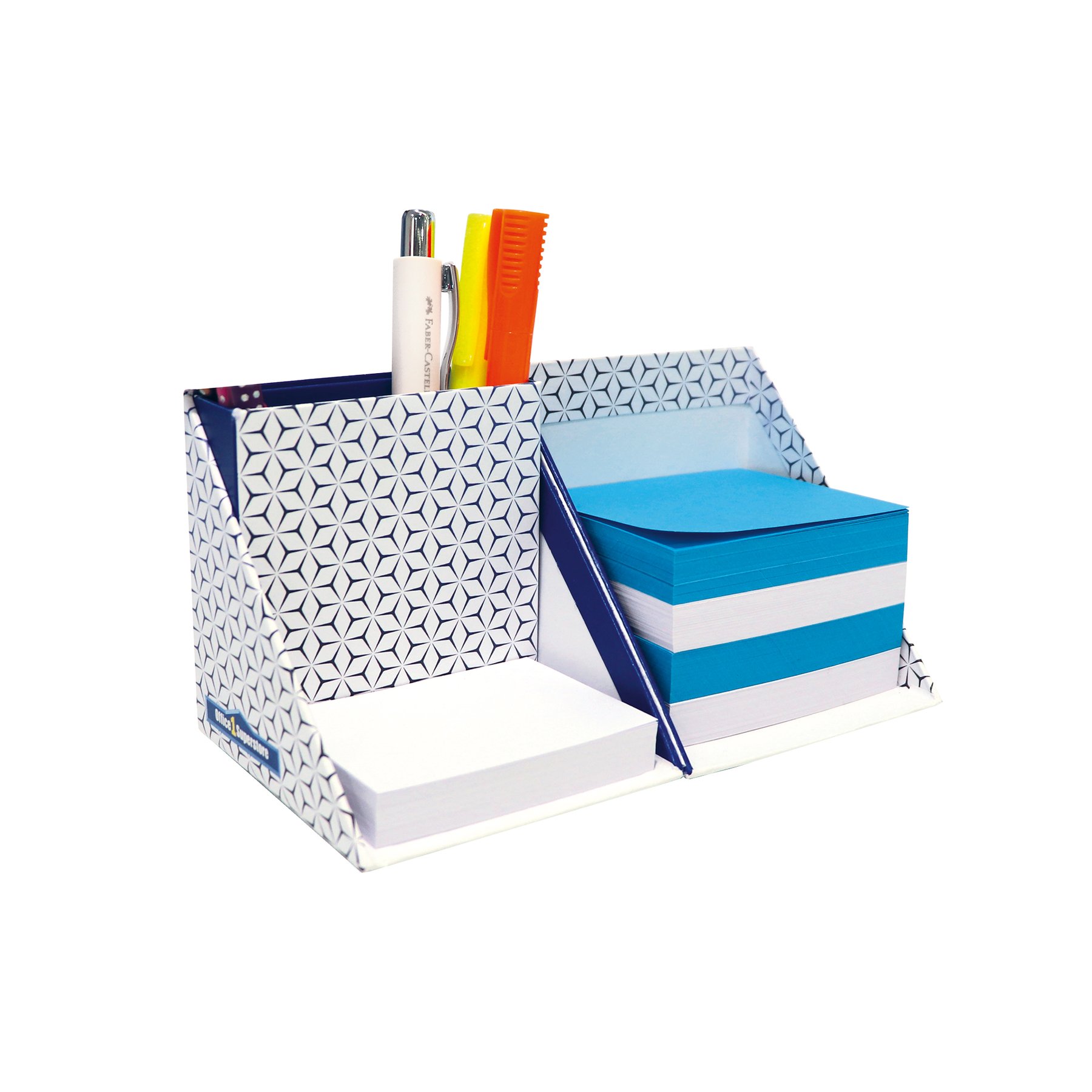 Office 1 Desk organizer, cardboard, with paper cube & sticky notes