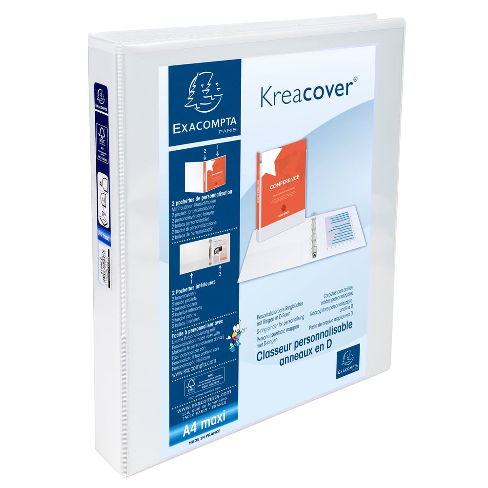 Exacompta Folder Kreacover, A4, with 2 rings, 3 pockets, 47 mm, white