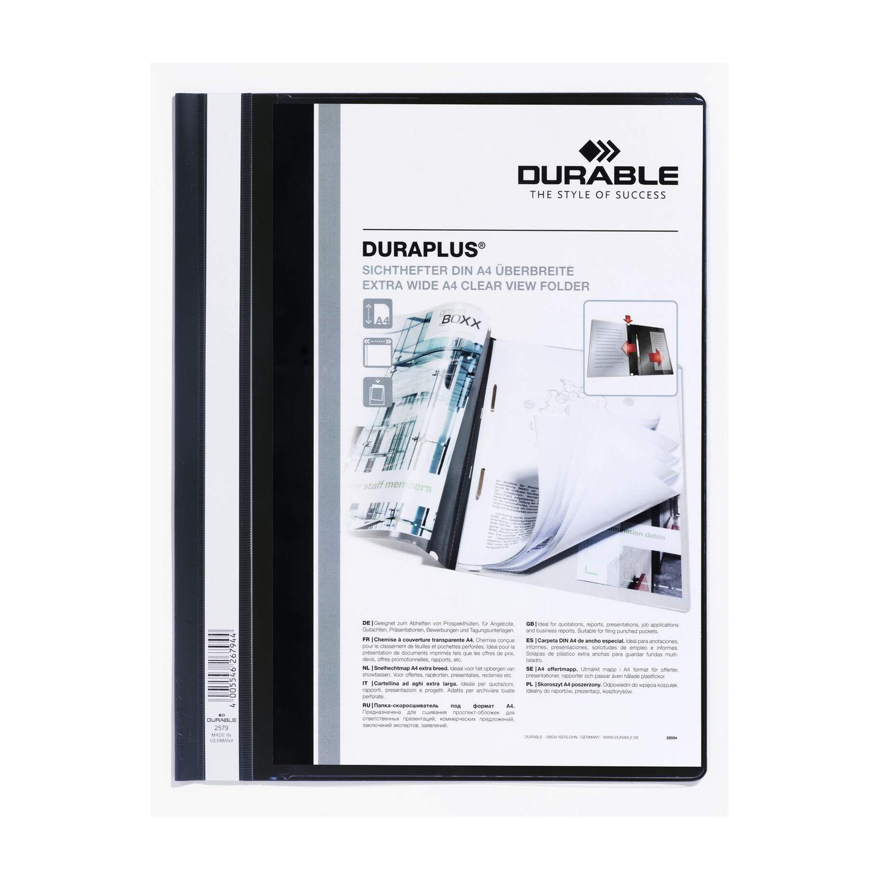 Durable Folder Duraplus, A4+, PP, with cover pocket, black