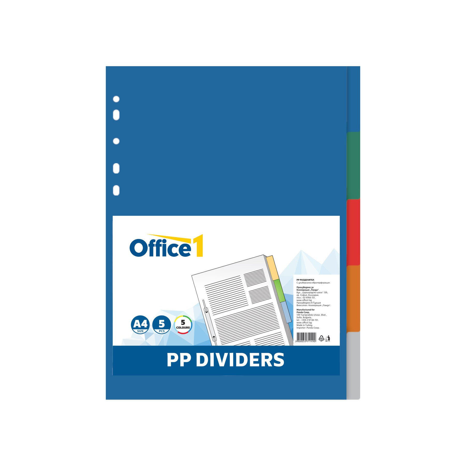 Office 1 Index dividers, PP, A4, colored, 5 tabs