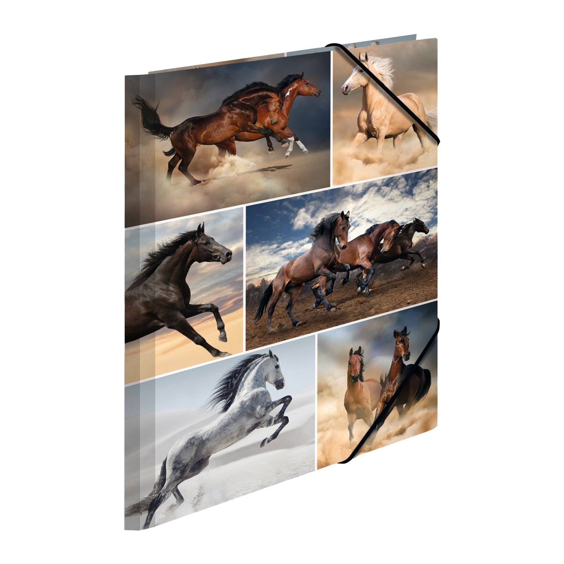 Herma Folder Animals, cardboard, with elastic band, A4, horses