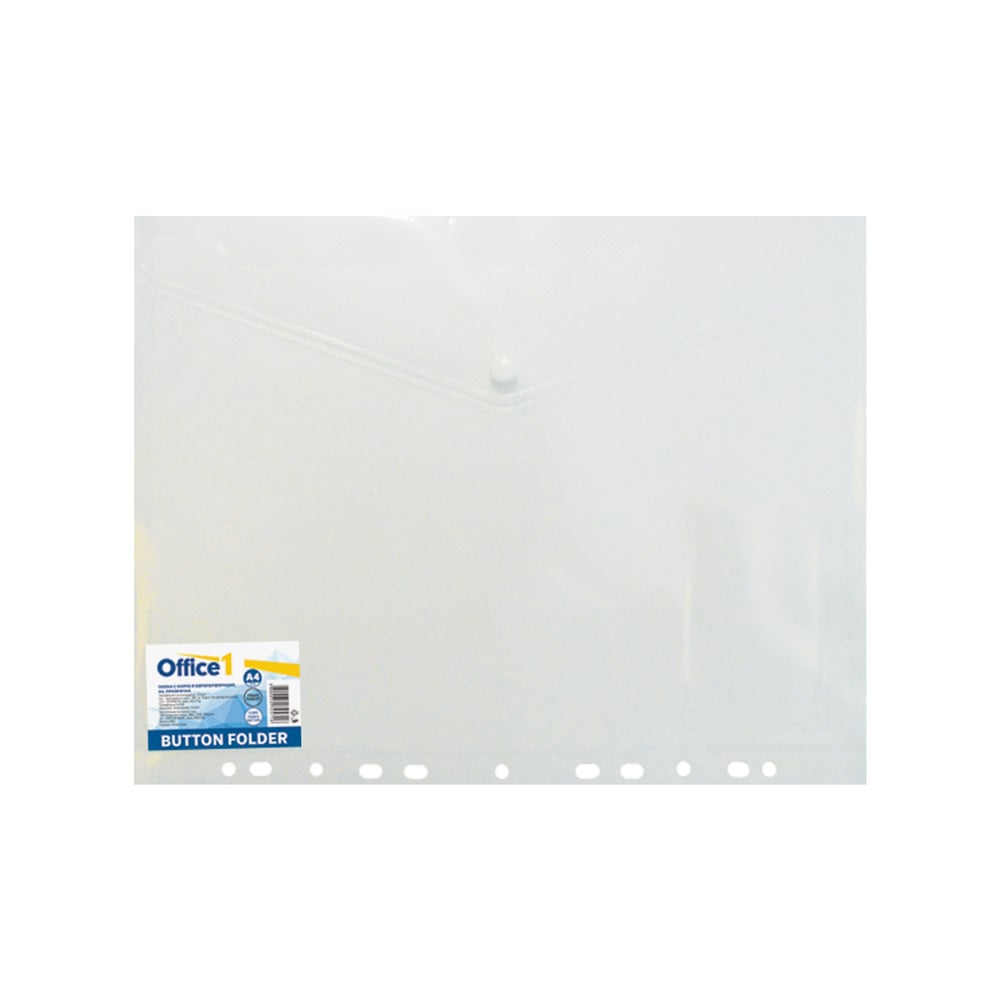 Office 1 Folder with Button and Euro-Perforation, A4, Transparent