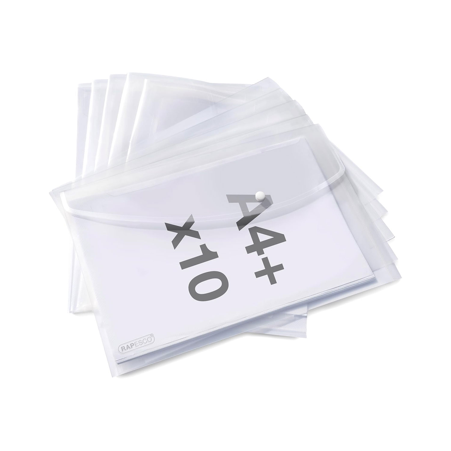 Rapesco Folder Eco GRS, PP, with button, A4+, transparent, 10 pcs