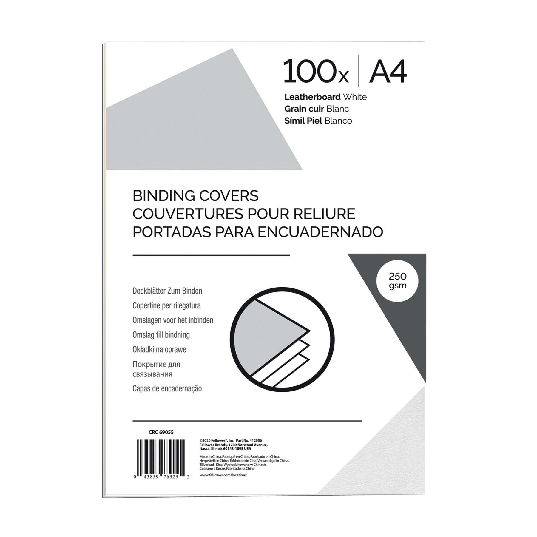 Fellowes Binding covers, cardboard, A4, 250 g/m2, white, 100 pieces