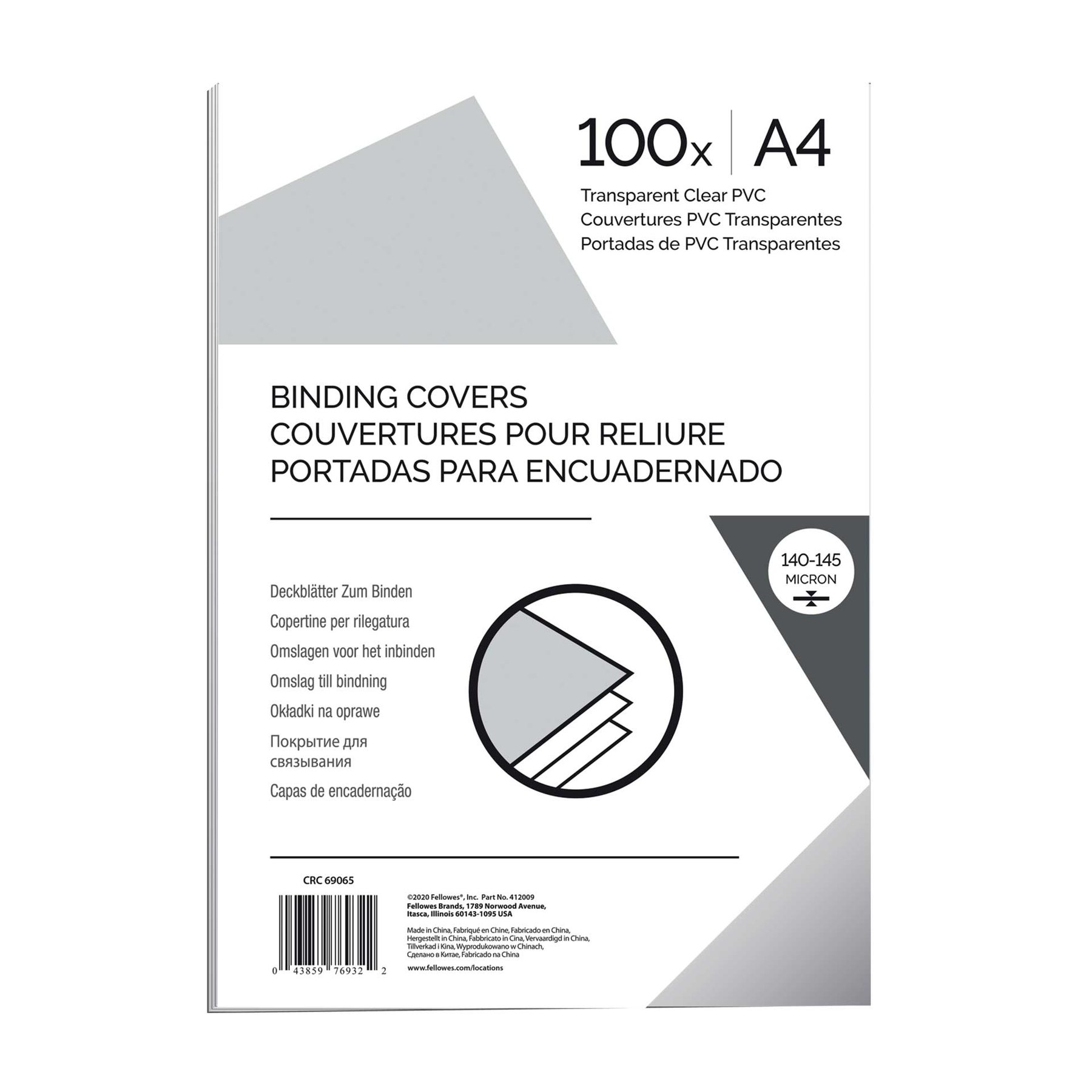 Fellowes Binding Covers, PVC, A4, 150 microns, transparent, 100 pieces