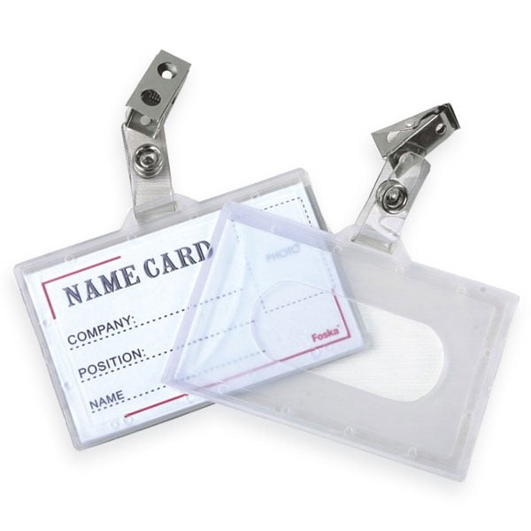Foska Badge, plastic, double-sided, horizontal, with clip, 92 x 59 mm, 50 pieces