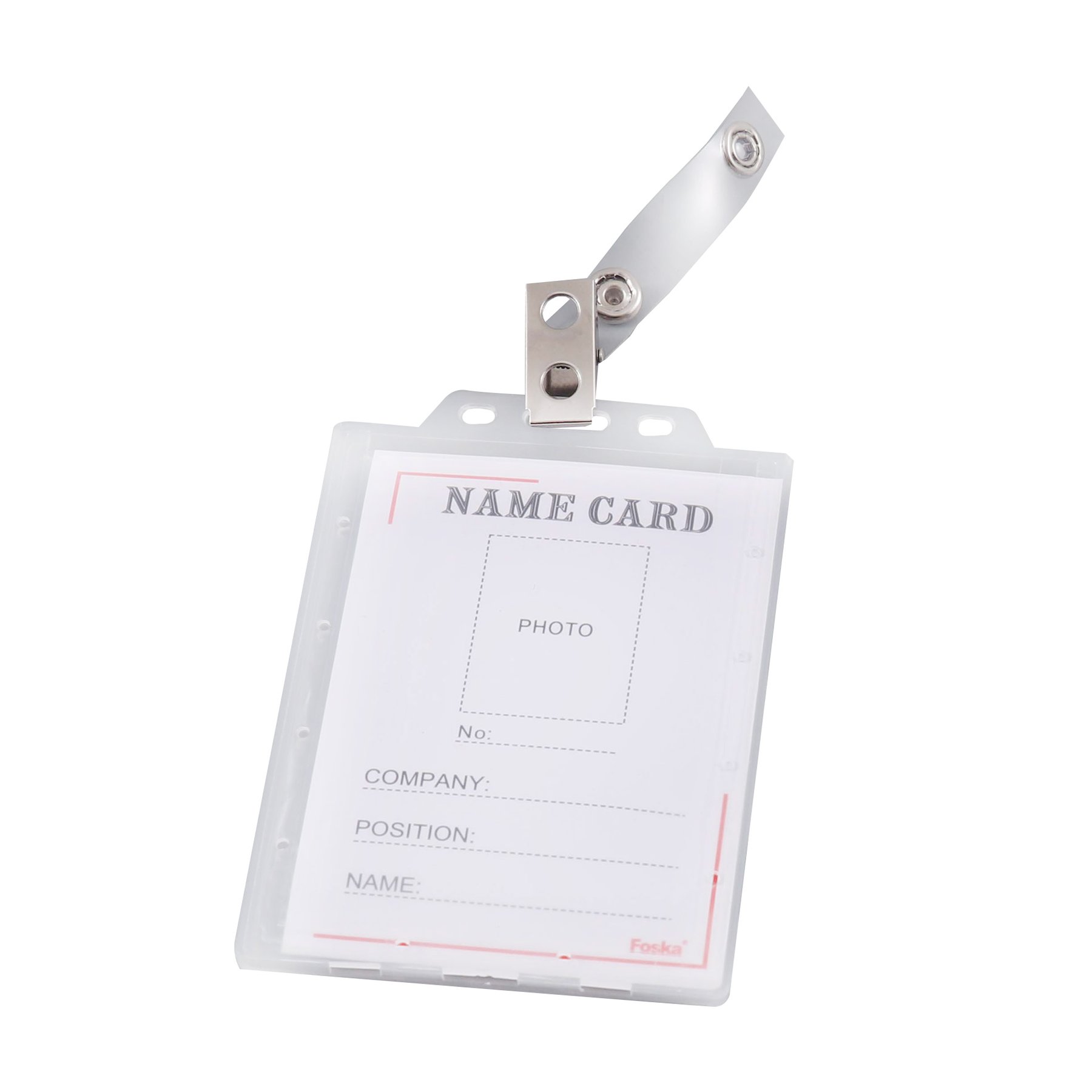 Foska Badge, plastic, double-sided, vertical, with clip, 110 x 75 mm, 50 pcs