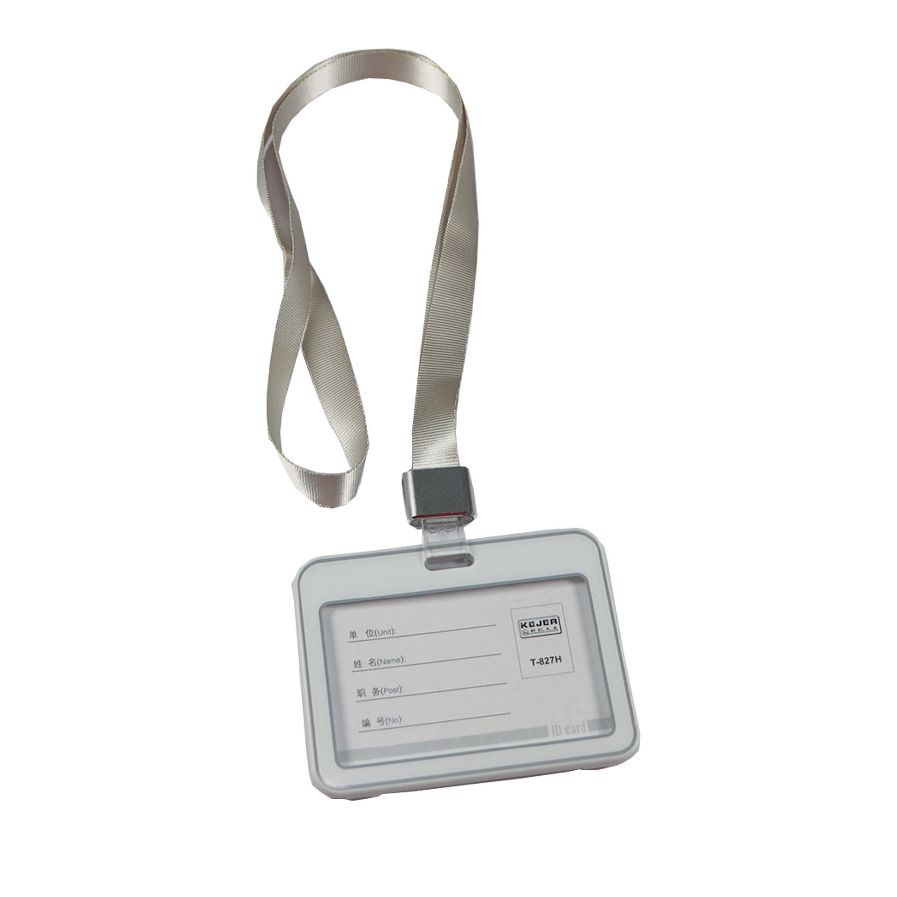KEJEA Badge, with lanyard, double-sided, horizontal, 85 x 54 mm, light grey
