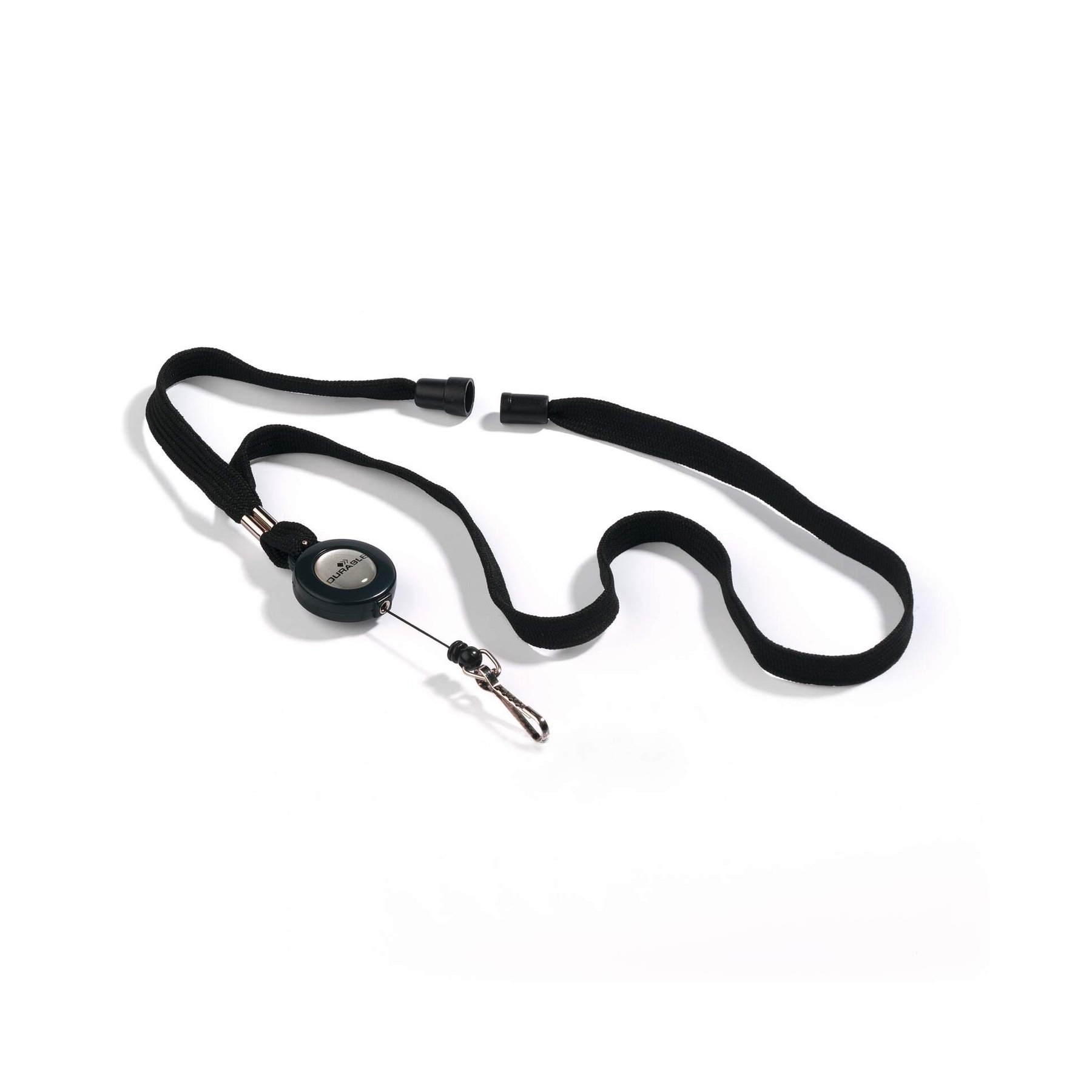Durable Lanyard, textile, with retractable reel, black, 10 pieces