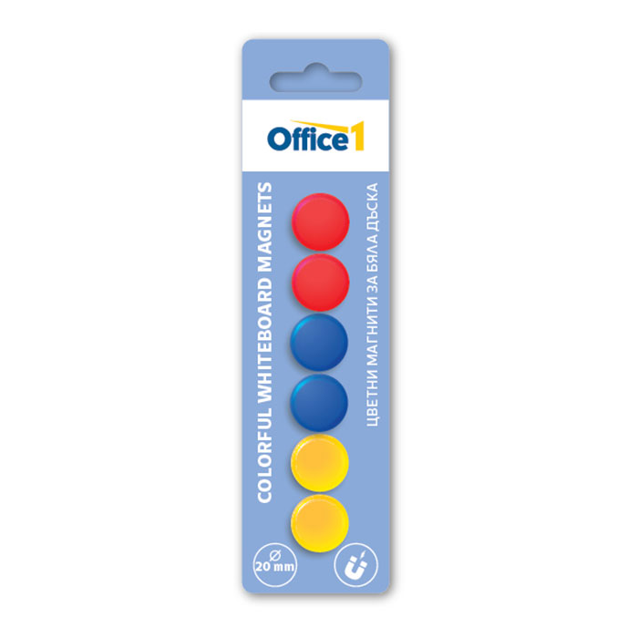 Magnets Office 1 for whiteboard, colored, 20 mm, 6 pcs