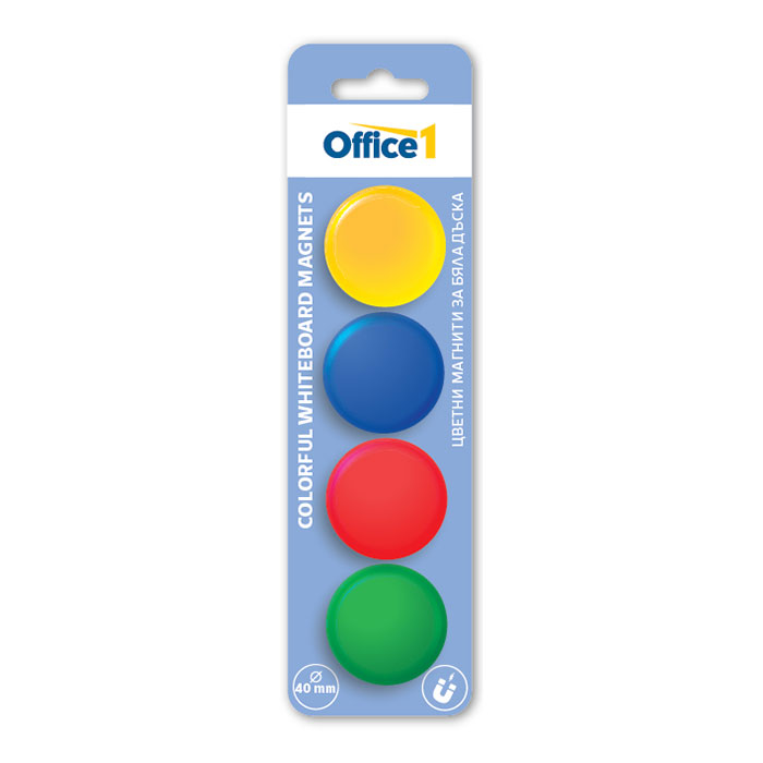 Magnets Office 1 for whiteboard, colored, 40 mm, 4 pcs