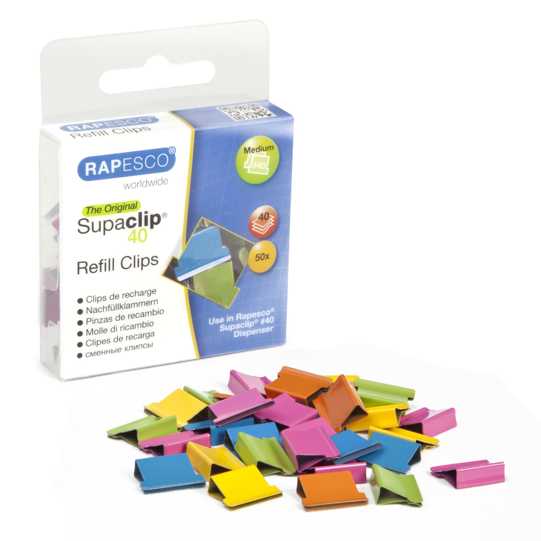 Rapesco Clips Supaclip, metal, for 40 sheets, colored, 50 pieces