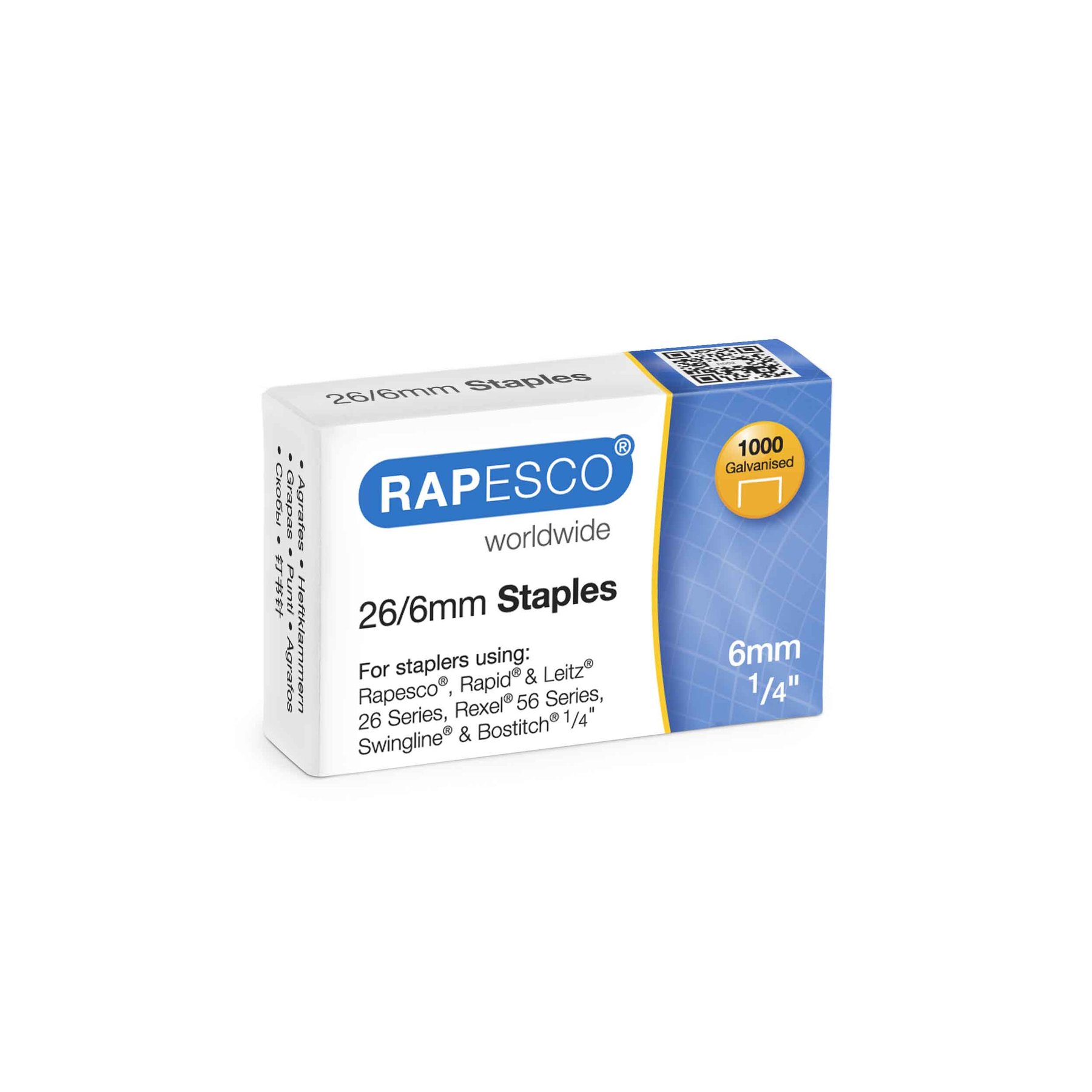Rapesco Staples, size 26/6 mm, 1000 pieces
