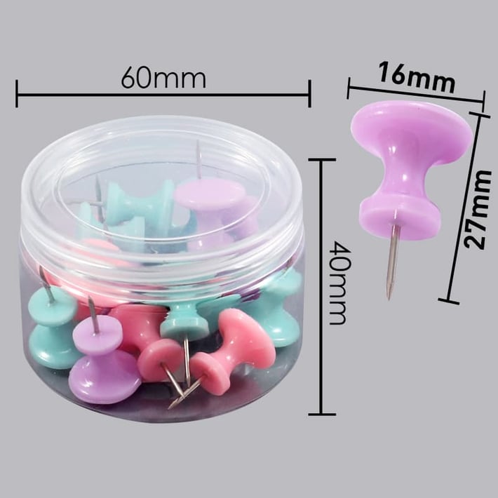 Foska Push pins, 27 mm, 20 pcs, pastel, in box