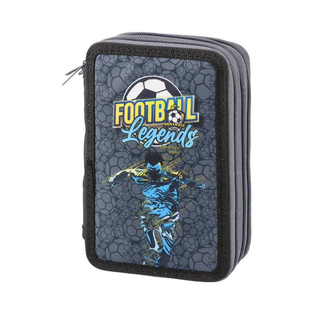 Statovac Triple Decker Pencil Case – Football, three zippers, filled