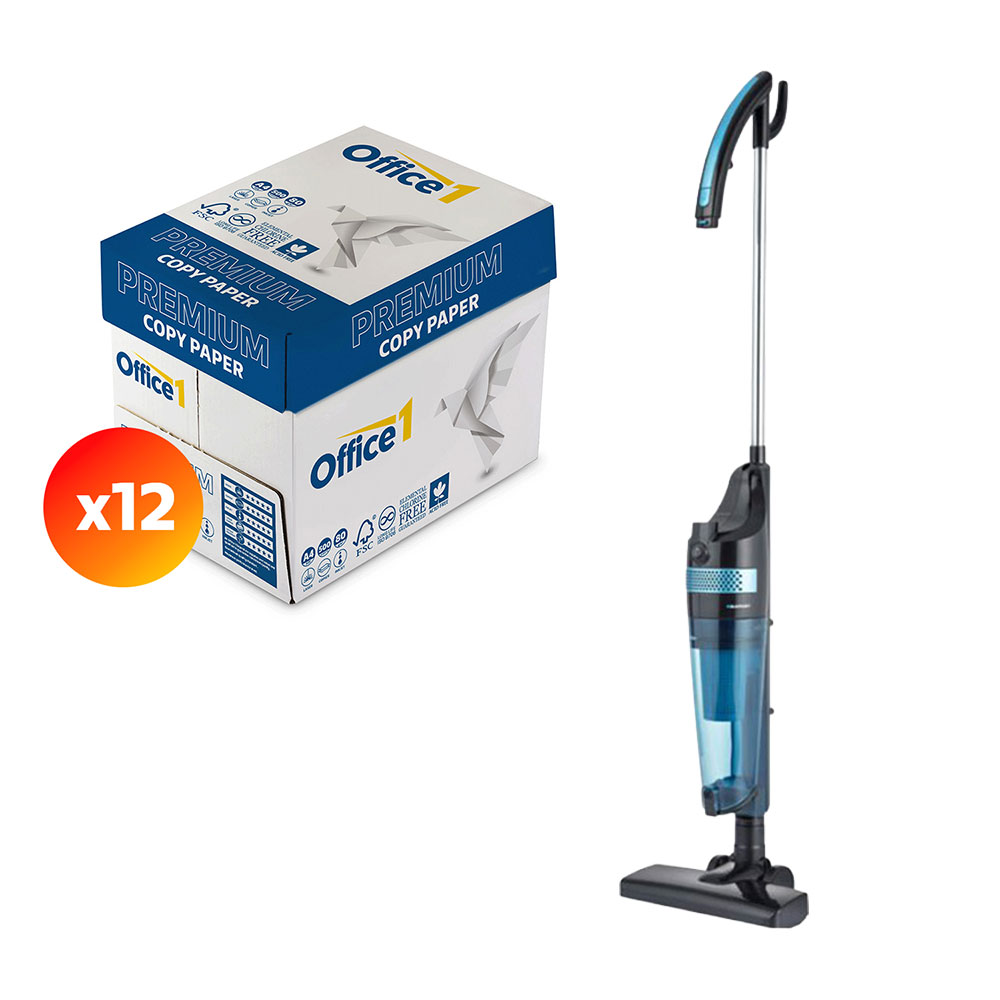 Office 1 Копирна хартия Premium, A4, 80 g/m2, 500 листа, 12 кашона, в комплект с Прахосмукачка Blaupunkt VCH201, Hepa, вертикална, 1.5 L, 800 W