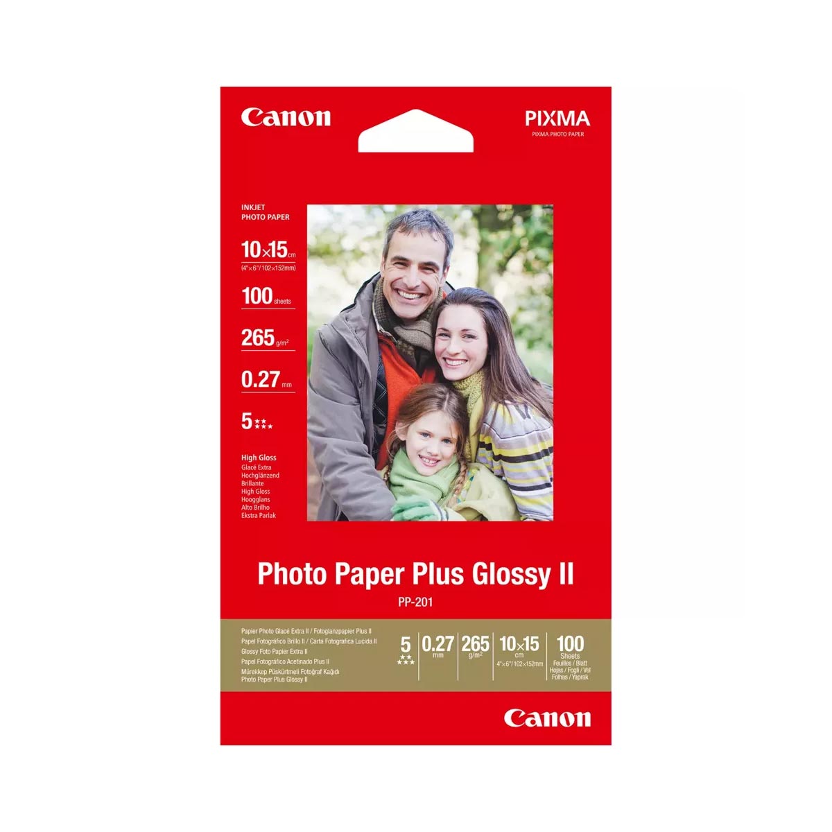 Canon Photo paper Plus Glossy PP-201, 265 g/m2, 10 x 15 cm, 100 sheets