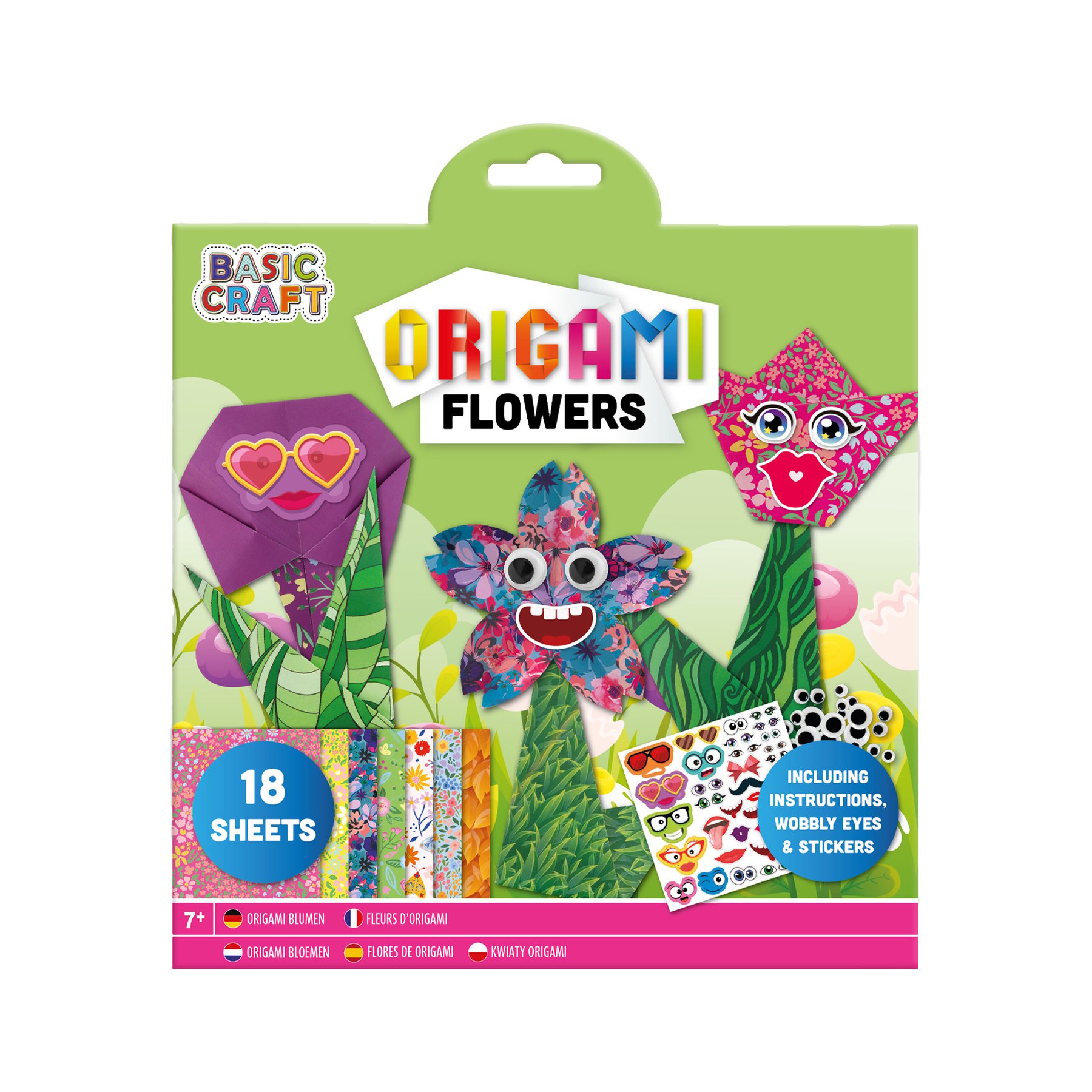 Moxy Origami paper – Flowers, with stickers, 18 sheets