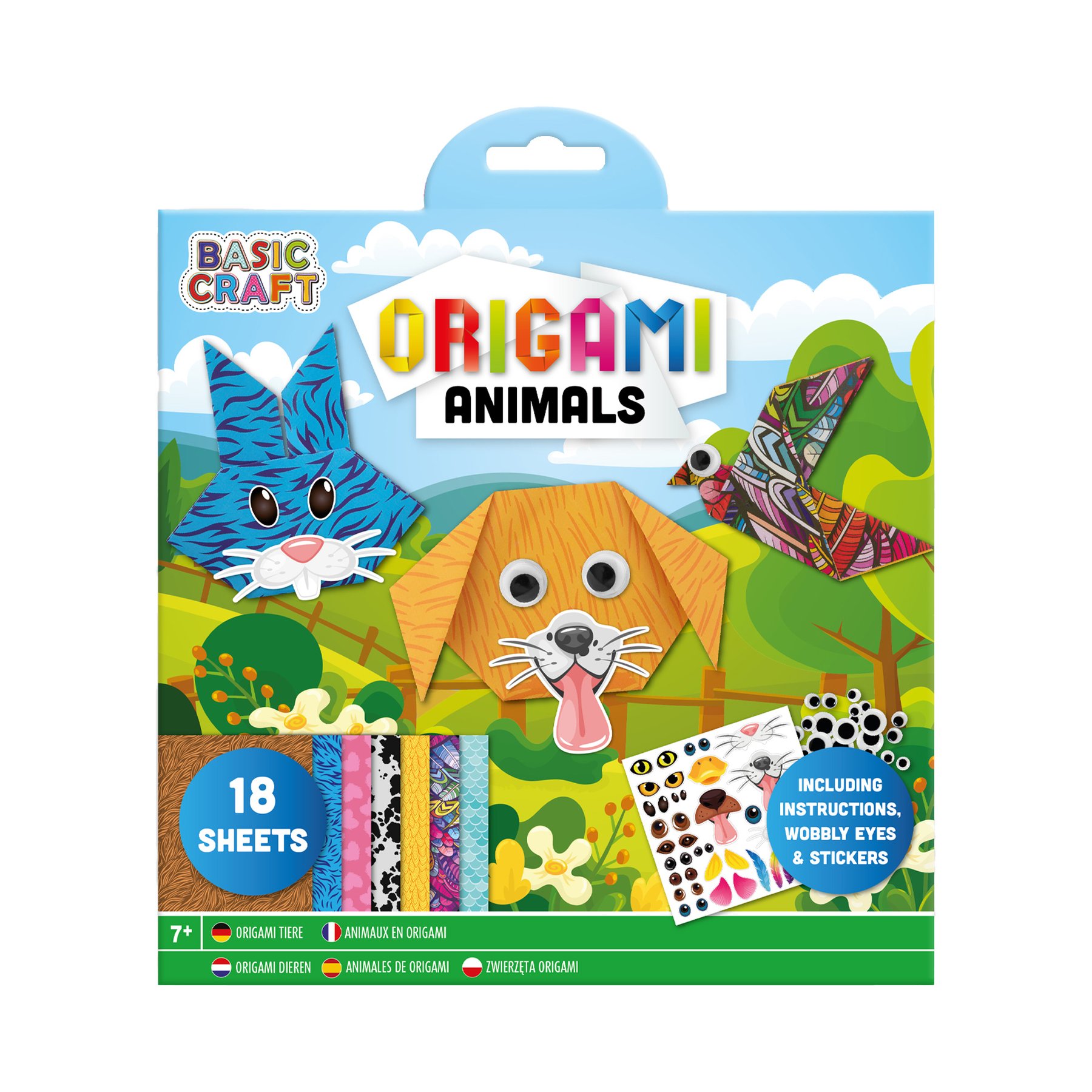 Moxy Origami paper – Animals, with stickers, 18 sheets