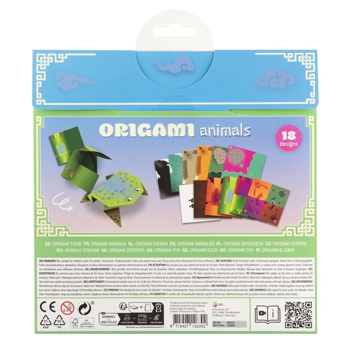 Moxy Origami Paper - Animals, 18 designs