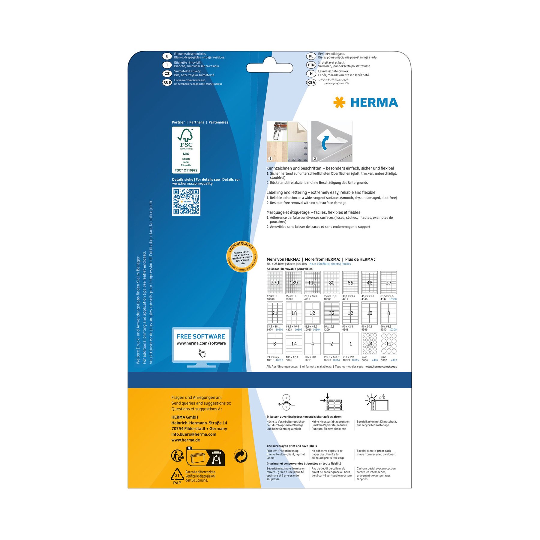 Herma Self-adhesive labels, A4, repositionable, 99.1 x 67.7 mm, 8 labels, 25 sheets