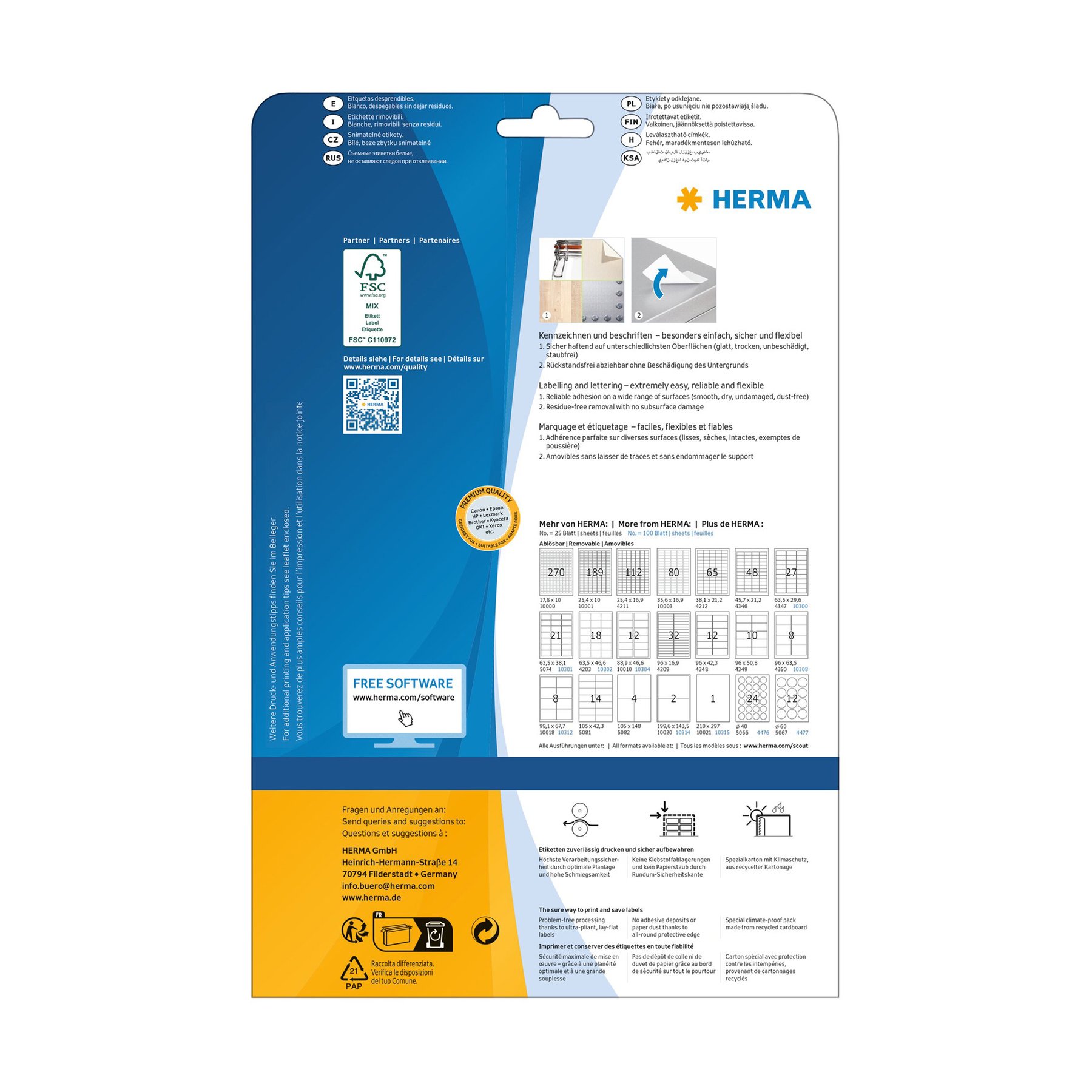 Herma Self-adhesive labels, A4, removable, 210 x 297 mm, 1 per sheet, 25 sheets