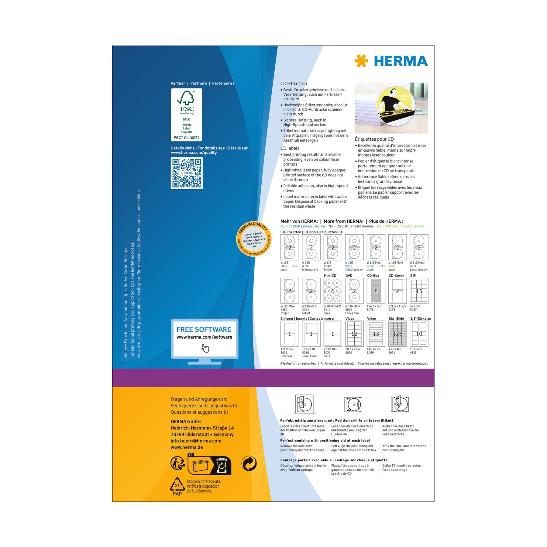 Herma Self-adhesive labels, A4, for CD, diameter 116 mm, 2 pcs, 100 sheets