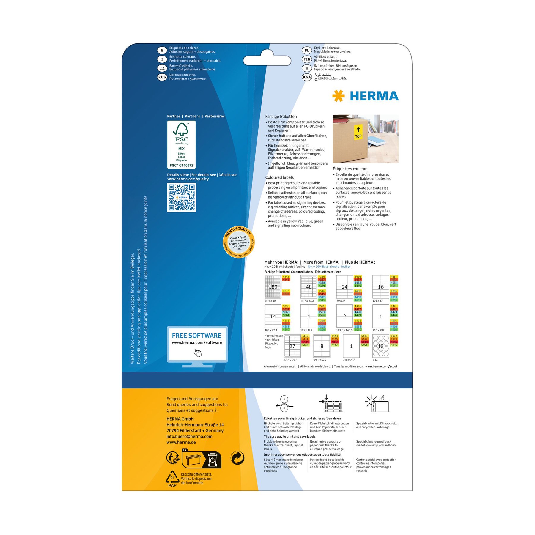 Herma Self-adhesive labels, A4, 70 ? 37 mm, blue, 24 pcs, 20 sheets