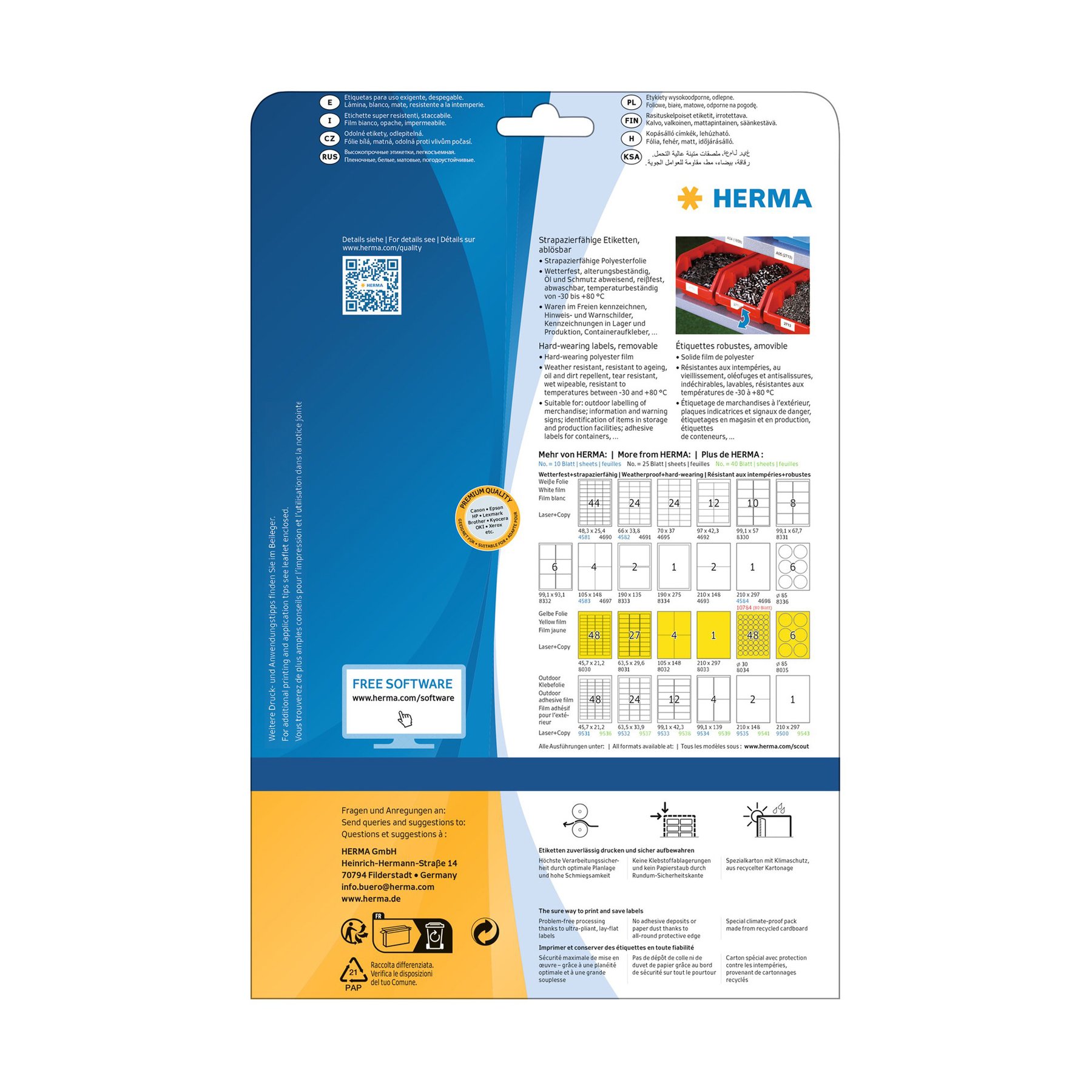 Herma Self-adhesive labels, A4, transparent, waterproof, 66 x 33.8 mm, 24 pcs, 20 sheets