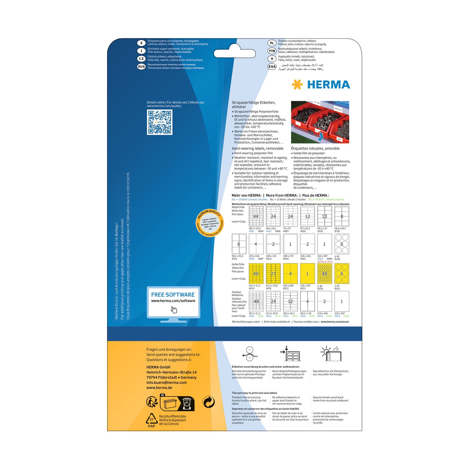 Herma Self-adhesive labels, A4, white, waterproof, 105 x 148 mm, 4 pieces,