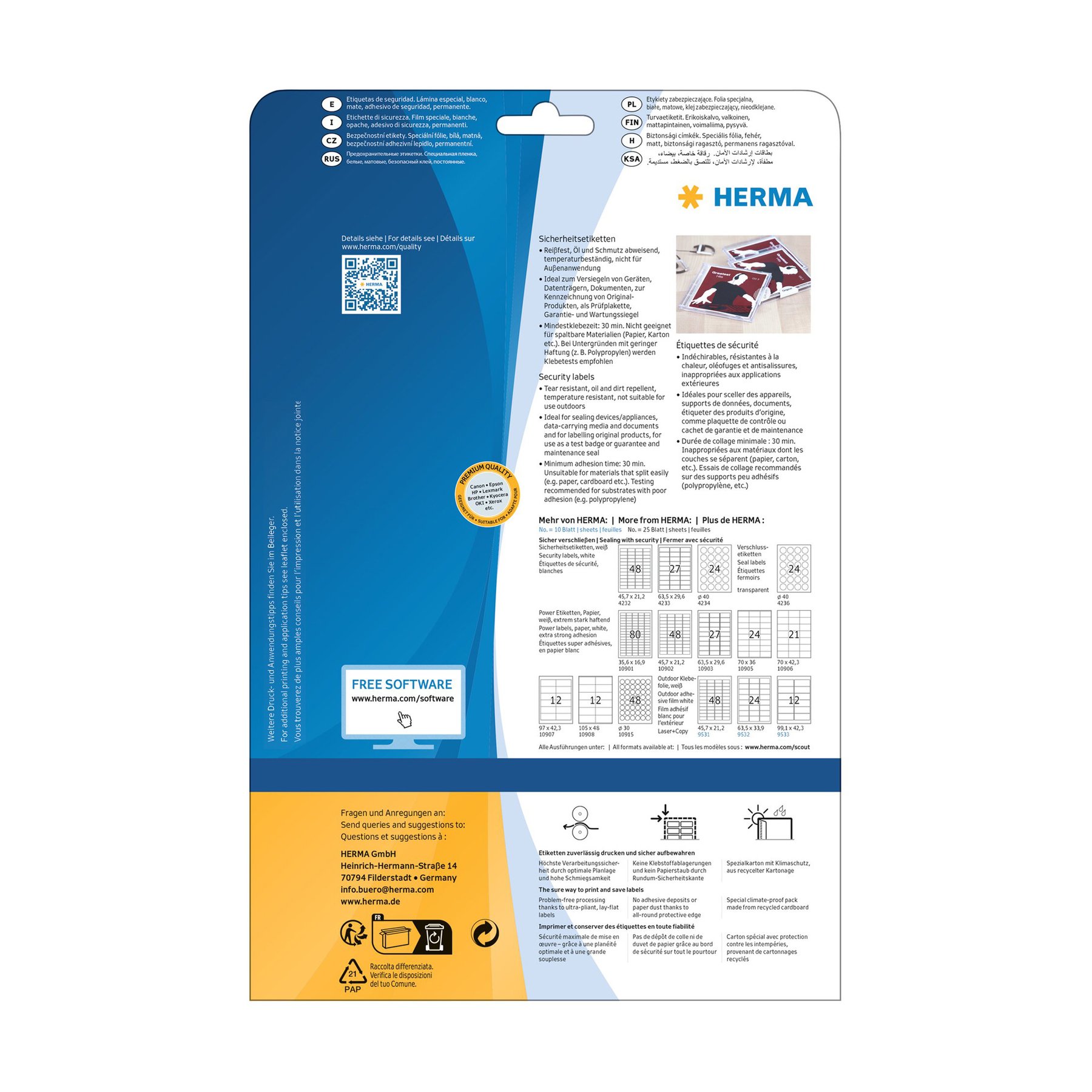 Herma Self-Adhesive Labels Security, 45.7 x 21 mm, 48 pcs, 25 Sheets