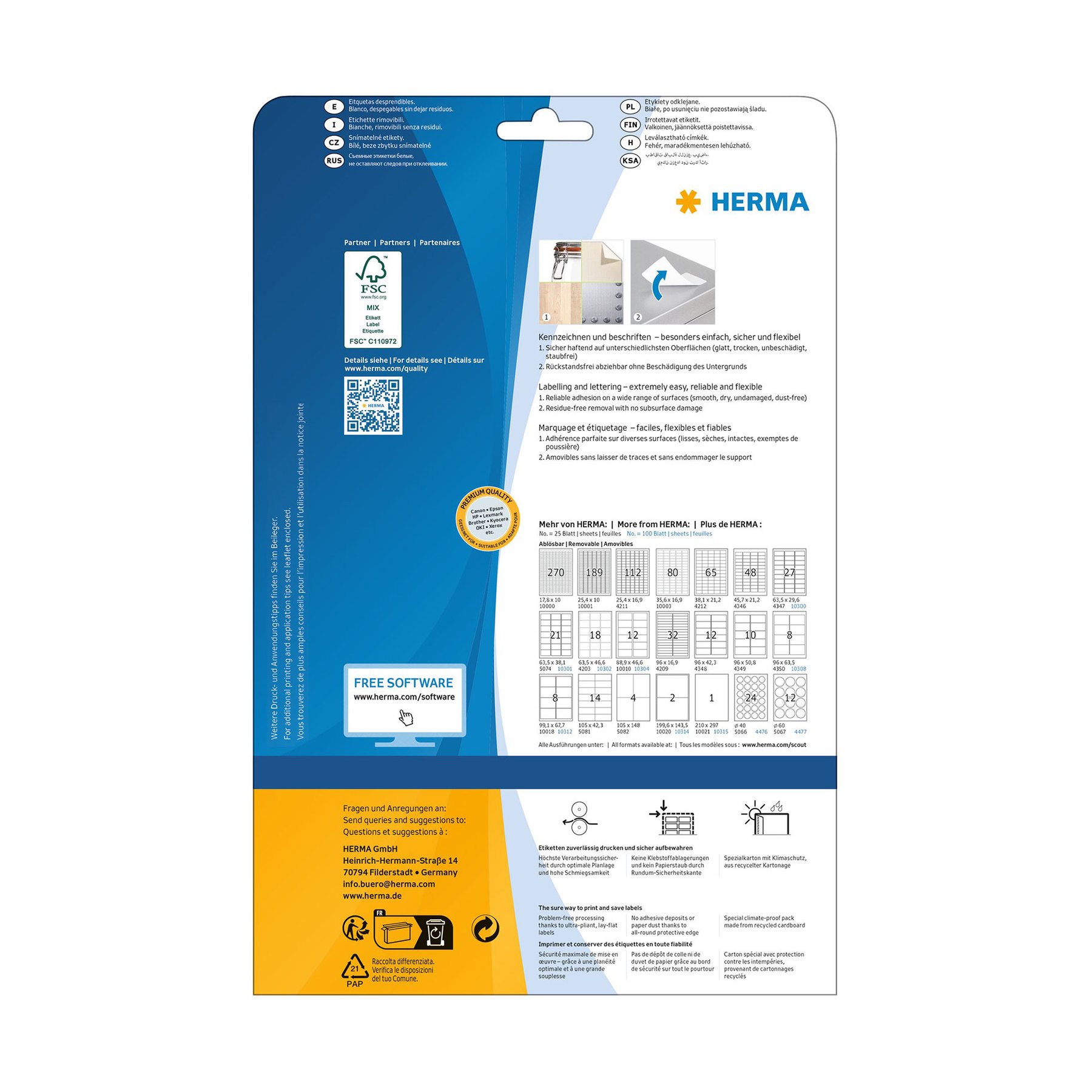 Herma Self-adhesive labels, A4, removable, 35.6 x 16.9 mm, 80 per sheet, 25 sheets